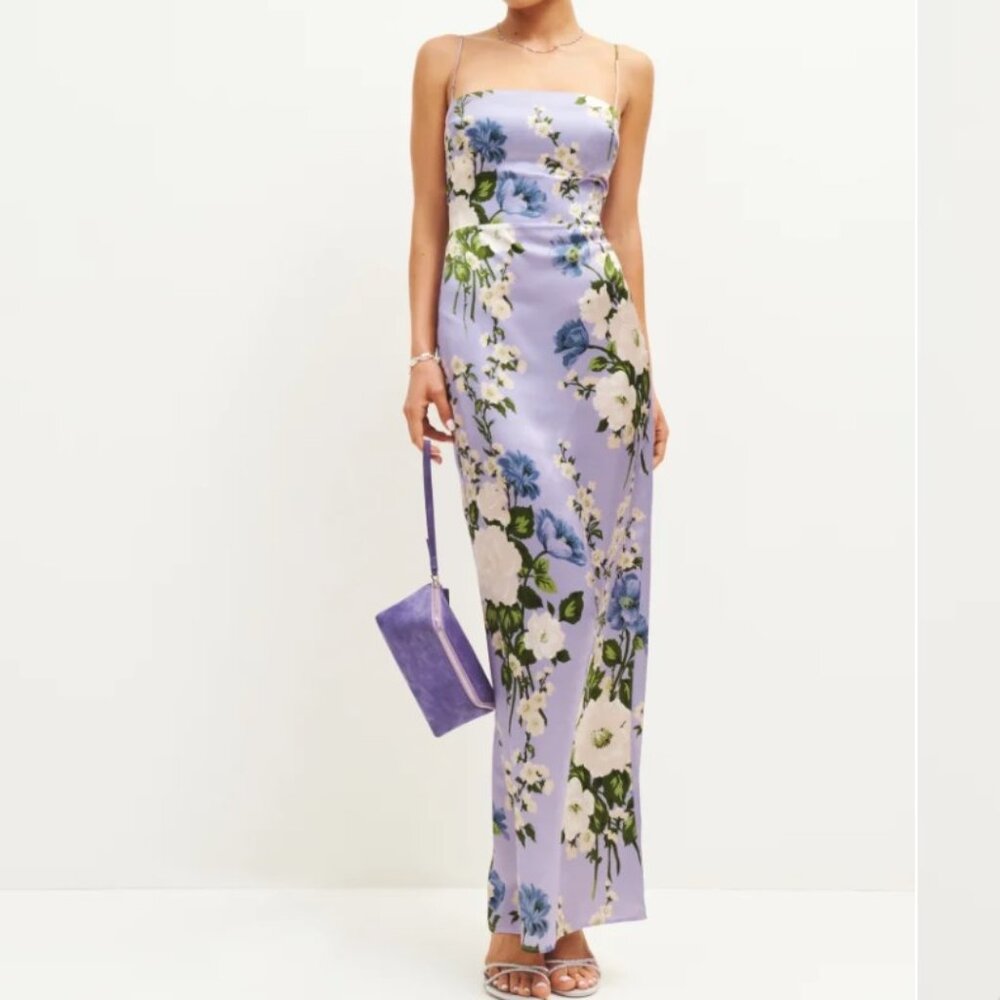 Reformation Frankie Silk Dress in Garden Soiree